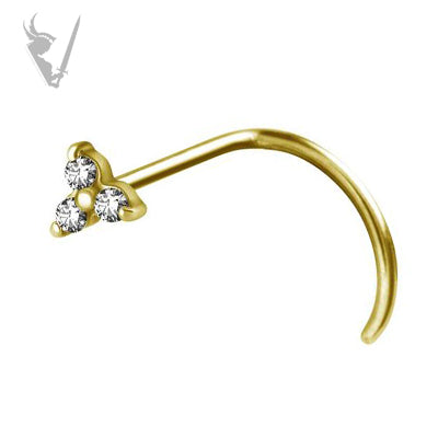 Valkyrie - Gold PVD Stainless steel nose stud (Trinity, cz prong setting) - pigtail