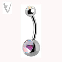 Valkyrie - Stainless steel double jeweled baby navel barbells w. big stones Swarovski® crystals