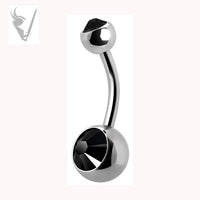 Valkyrie - Stainless steel double jeweled baby navel barbells w. big stones Swarovski® crystals