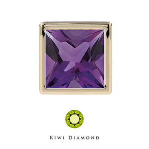 Kiwi Diamond -  Square bezel end - Genuine amethyst -- threadless end