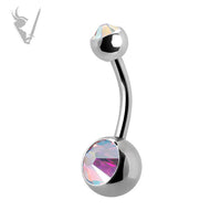 Valkyrie - Titanium double jeweled baby belly banana w/swarovski® zirconia