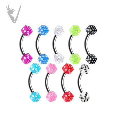 Valkyrie - Stainless steel curved eyebrow barbells with UV dice