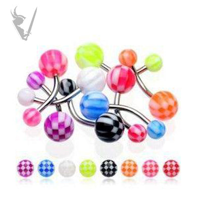 Valkyrie - Stainless steel acrylic UV checkered bead navel barbells