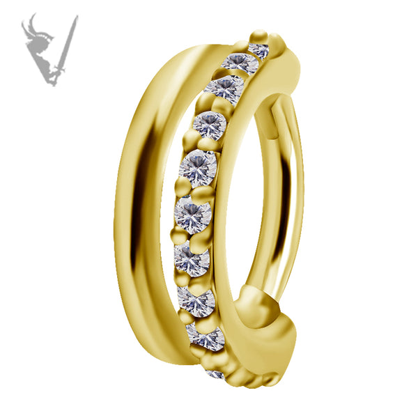 Valkyrie - Gold PVD Stainless steel Hinged ring. Set w./cubic zirconia