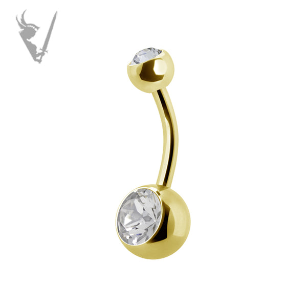 Valkyrie - Gold PVD Stainless steel double jeweled navel barbells