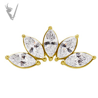 Valkyrie - Stainless steel gold pvd 5 fan marquise internally threaded end w/Premium Zirconia