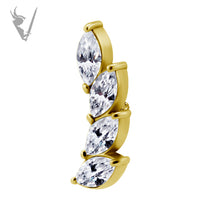 Valkyrie - Stainless steel gold pvd 4 fan marquise internally threaded end w/Premium Zirconia