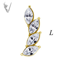 Valkyrie - Stainless steel gold pvd 4 fan marquise internally threaded end w/Premium Zirconia