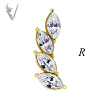 Valkyrie - Stainless steel gold pvd 4 fan marquise internally threaded end w/Premium Zirconia