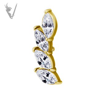 Valkyrie - Stainless steel gold pvd 4 fan marquise internally threaded end w/Premium Zirconia