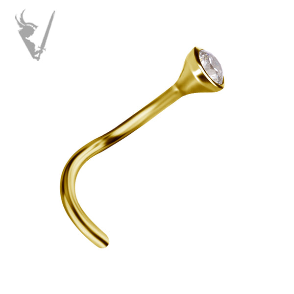 Valkyrie - Titanium gold pvd jeweled nose stud (bezel set) - pigtail