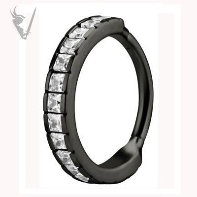 Valkyrie - Gunmetal PVD Hinged clicker ring set with square cubic zirconia