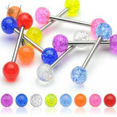 Valkyrie - Tongue barbells with UV glitter acrylic beads