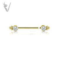 Valkyrie - Titanium gold PVD jeweled nipple barbell with Swarovski ® zirconia