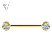 Valkyrie - TItanium gold PVD jeweled nipple barbell with Swarovski ® zirconia
