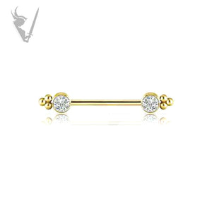 Valkyrie - Titanium gold PVD jeweled nipple barbell with Swarovski ® zirconia
