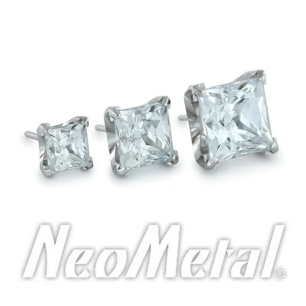 Neometal - Princess cut prong set gem- small threadless End (3-4-5mm)