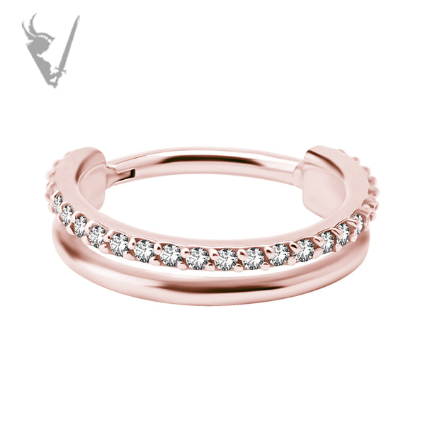 Valkyrie - Rose Gold PVD Stainless steel Hinged ring. Set w./cubic zirconia