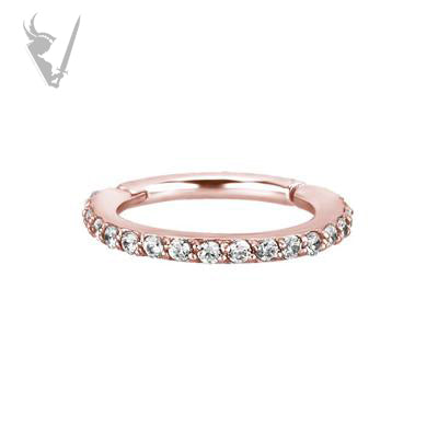 Valkyrie - Rose Gold PVD Stainless steel hinged clicker ring. Set w. cubic zirconia