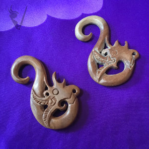 Valkyrie - Wood Carved Dragon Ear Hangers