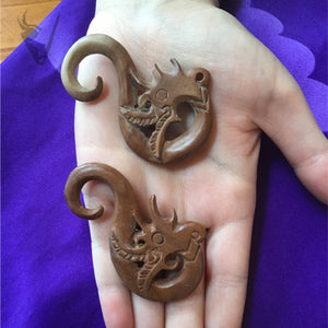 Valkyrie - Wood Carved Dragon Ear Hangers