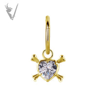 Valkyrie - Gold PVD heart and crossbones charm w/zirconia

