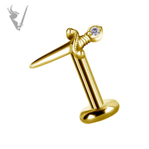 Valkyrie - 18k gold pvd on cobalt chromium - &nbsp;Threadless dagger end with stone