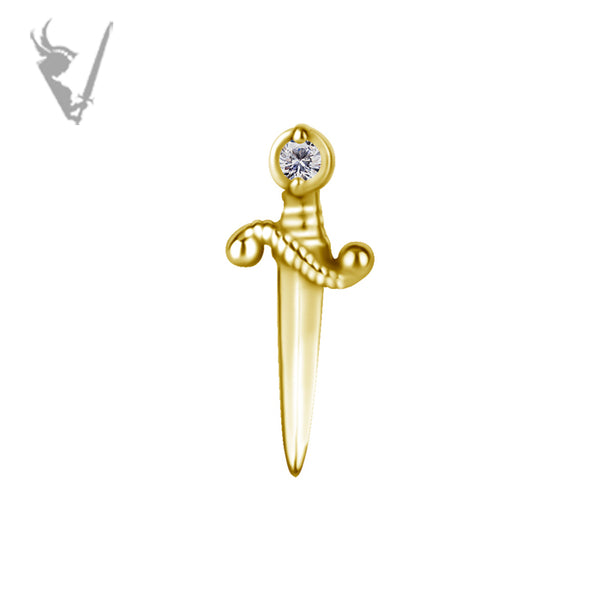 Valkyrie - 18k gold pvd on cobalt chromium -  Threadless dagger end with stone