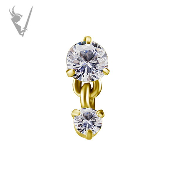 Valkyrie - 18k gold pvd -  Threadless 2 stone dangle end with premium Zirconia