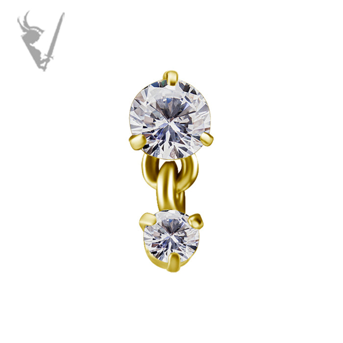 Valkyrie - 18k gold pvd -  Threadless 2 stone dangle end with premium Zirconia
