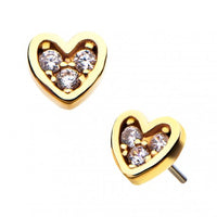 Invictus - 14Kt Yellow Gold Threadless Heart with Clear CZ Top
