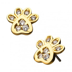 Invictus - 14Kt Yellow Gold Threadless with Dog Paw Clear CZ Top