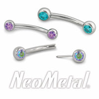 Neometal - Threadless titanium curved faceted gem barbells 16g
