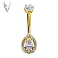 Valkyrie -Solid Gold 18k pear shaped navel barbell
