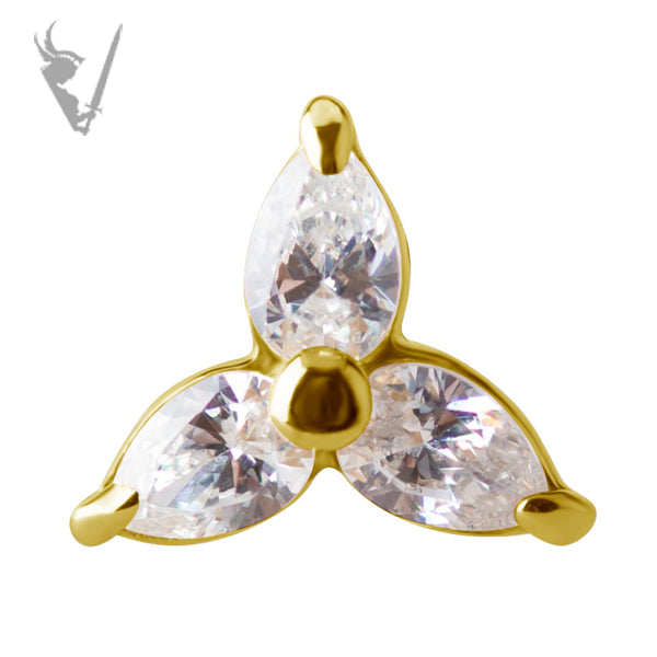 Valkyrie - 18kt Gold Threadless trinity w/ pear shaped Premium Zirconia