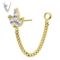 Valkyrie - 18kt Gold Threadless 3 fan marquise end with chain. Set w/Premium Zirconia
