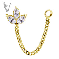 Valkyrie - 18kt Gold Threadless 3 fan marquise end with chain. Set w/Premium Zirconia
