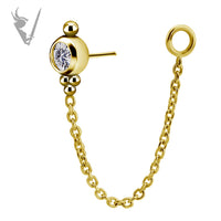 Valkyrie - 18kt Gold Threadless end with chain. Set w/Premium Zirconia
