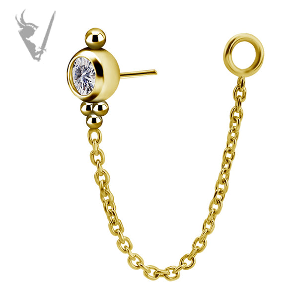 Valkyrie - 18kt Gold Threadless end with chain. Set w/Premium Zirconia