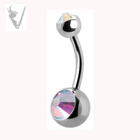 Valkyrie - Stainless steel double jeweled baby navel barbells w. big stones Swarovski® crystals
