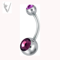 Valkyrie - Stainless steel double jeweled baby navel barbells w. big stones Swarovski® crystals
