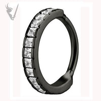 Valkyrie - Gunmetal PVD Hinged clicker ring set with square cubic zirconia
