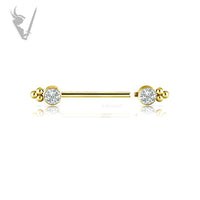 Valkyrie - Titanium gold PVD jeweled nipple barbell with Swarovski ® zirconia
