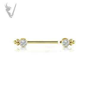 Valkyrie - Titanium gold PVD jeweled nipple barbell with Swarovski ® zirconia