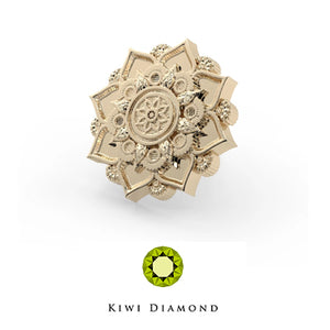 Kiwi Diamond -  14k Mandala flower threadless end