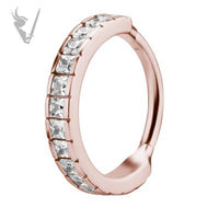 Valkyrie - Rose Gold PVD Hinged clicker ring set with square cubic zirconia
