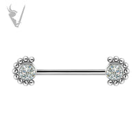 Valkyrie - Titanium astm f-136 jeweled nipple barbell W/Swarovski® zirconia internally threaded