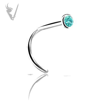 Valkyrie Titanium jeweled nose stud (bezel set) pigtail